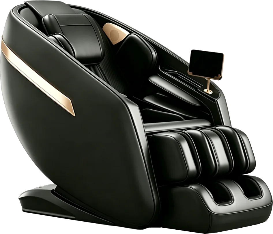 Sillón masajeador ALUX negro con detalles dorados y pantalla táctil